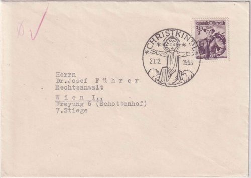 Österreich - Christkindl 20.12.1953 SST Drucksache n. Wien