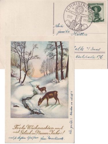Österreich - Christkindl 20.12.1953 SST Weihnachtskarte n. Melk