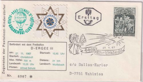 Österreich - 7. Weihnachts-Ballonpost D-ERGEE III SST (7) Christkindl 1967