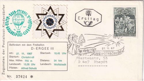 Österreich - 7. Weihnachts-Ballonpost D-ERGEE III SST (6) Christkindl 1967