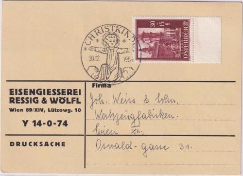 Österreich - Christkindl 20.12.1954 SST Firmen-Neujahrskarte n. Wien