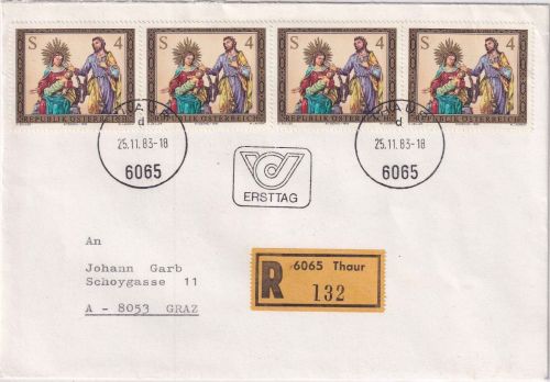 Österreich - 4x4 S. Weihnachten Einschreibebrief/FDC Thaur - Graz 25.11.83