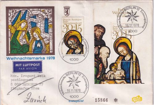 Berlin - Weihnachten 1978 Block u. Marke Luftpostbrief/Schmuck-FDC ESST