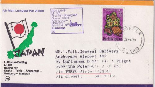 Norfolk Island - 55 C. Weihnachten Luftpostbrief/LH-Erstflug Zuleitungspost 1979