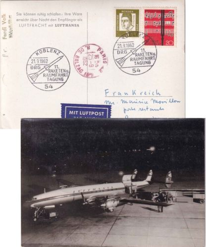 BRD - Koblenz 1962 11. Raketen- u. Raumfahrttagung Luftpostkarte n. FRANKREICH