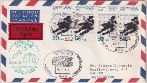 BRD - Bochum 1971 SST Apollo 15 Lupo-Eilbrief n. JUGOSLAWIEN