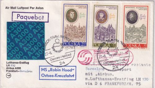 Polen - 500. Geb. Kopernikus Luftpostbrief/LH-Erstflug Zuleitungspost 1977