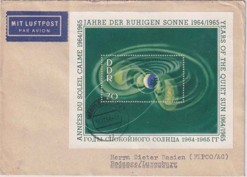 DDR - 70 Pfg. Jahr d. ruhigen Sonne Blockausgabe Luftpostbrief n. LUXEMBURG 1964