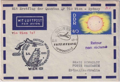 DDR - 40 Pfg. Jahr d. ruhigen Sonne Lupo-Brief/Zuleitungspost n. AUSTRALIEN 1965