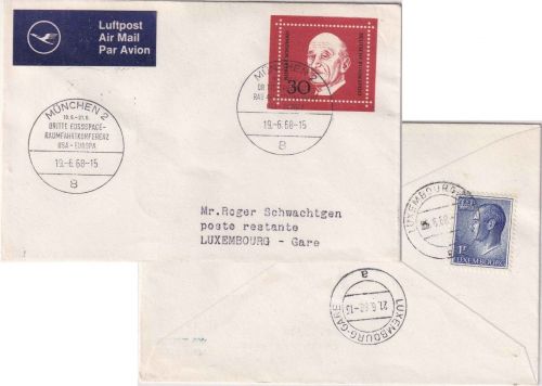 BRD - München 1968 3. Eurospace Konferenz USA/Europa Luftpostbrief n. LUXEMBURG