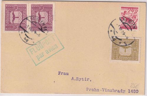 Österreich - 24g/1200 K. Währungs-MIF Luftpostkarte n. TSCHECHIEN Wien 1.7.25