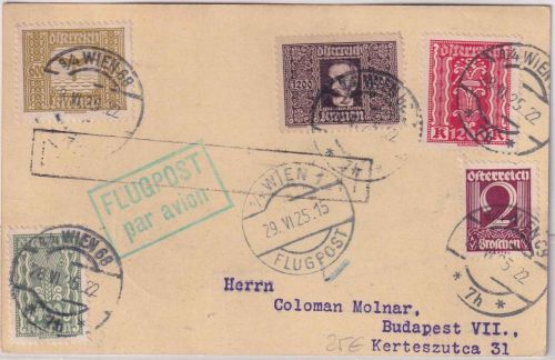 Österreich - 2g/3400 K. Währungs-MIF Luftpostkarte n. UNGARN Wien 29.6.25