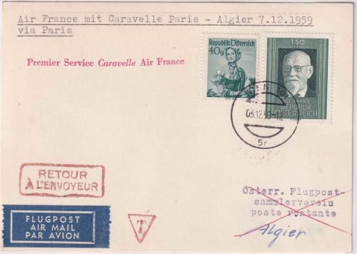 Österreich - Air France Erstflug Paris/Algier Zuleitungspost ab Wien 1959