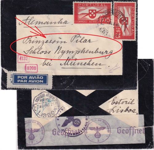 Portugal - 2x1,75 E. Flugpost Luftpost-Zensurbrief Lissabon - München 1940
