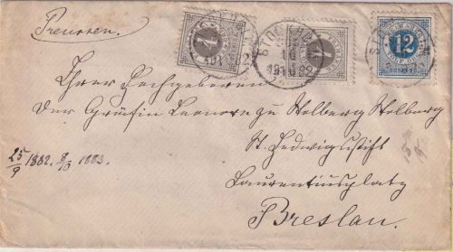 Schweden/Österreich - 2x4+12 Ö. Ziffer Brief Stockholm Breslau 1882 Anschrift !