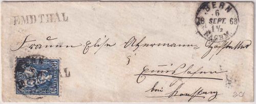 Schweiz - Emdthal L1 10 Rp. sitz. Helvetia Briefchen n. Emmiskofen 1863