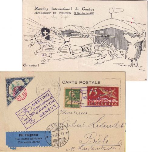 Schweiz - Int. Flugmeeting Genf 1925 Sonderkarte + Vignette n. Basel