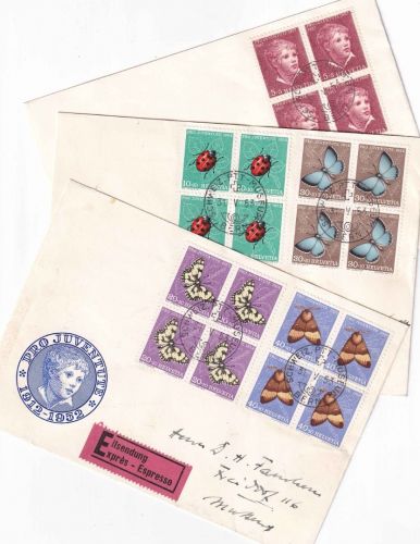 Schweiz - Juventute 1952 Satz/4er-Block 3 Schmuckkuverts