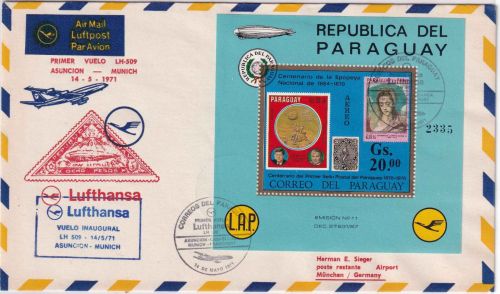 Paraguay - Lufthansa Erstflug Asuncion/München 1971 Blockausgabe Luftpostbrief