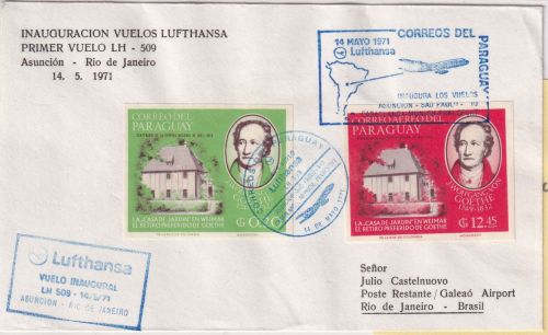 Paraguay - Lufthansa Erstflug Asuncion/Rio de Janeiro 1971 Luftpostbrief
