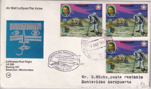 Paraguay - 3x3 G. W.v. Braun/Apollo 17 LH-Erstflug Asuncion/Montevideo 1977