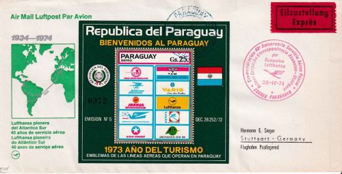 Paraguay - Blockausgabe Tourismus Sonderflug 40 J. Lufthansa-Südamerika-Service