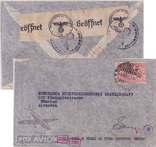 Uruguay - 75 C. Flugpost Luftpostbrief/LATI Montevideo - München 5.8.41