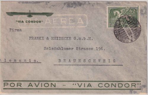 Uruguay - 62 C. Flugpost/Pegasus Luftpostbrief Montevideo - Braunschweig 1937