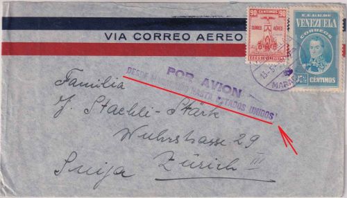 Venezuela - 90 C. Unabhängigkeit u.a. Luftpostbrief i.d. SCHWEIZ Maracaibo 1939