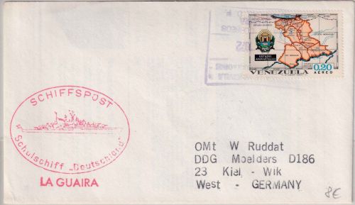 Venezuela - 20 C. Landkarte Brief Cachet Schulschiff Deutschland La Guaira 1972