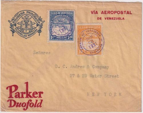 Venezuela - 1,20 B. + 10 C. Flugpost Luftpostbrief Maracaibo - New York 1931