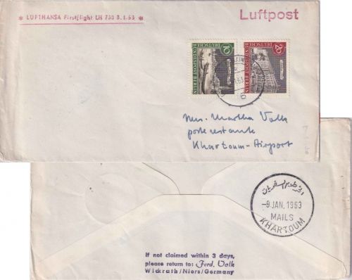BRD - Lufthansa-Erstflug Frankfurt/Karthoum 4.1.1963 - selten !