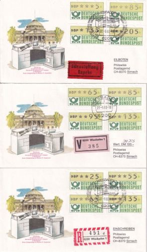 BRD - ATM Wert-/Eil-/Einschreibebrief (3 Belege) 2x SST Wiesbaden 27.9.82 n. CH