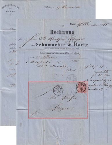 NDP/Bayern - 3 Kr. dst. Firmenbrief K1 Mainz 18/1 - Speyer (1869) - mit Inhalt