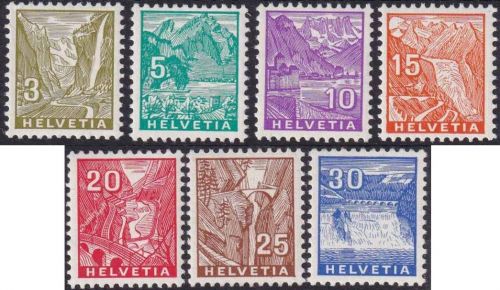 Schweiz - Landschaften I 1934 Freimarken Satz (7 Werte) postfrisch