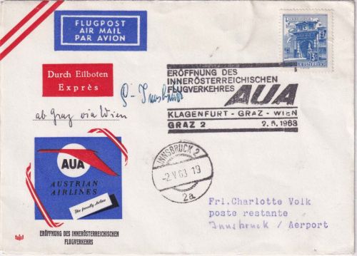 Österreich - AUA-Erstflug Graz/Wien/Innsbruck Lupo-Eilbrief 2.5.1963