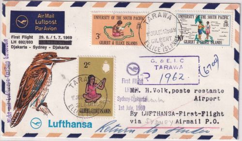 Gilbert & Ellice Islands - Tarawa 1969 Luftpost-Einschreibebrief Zuleitungspost