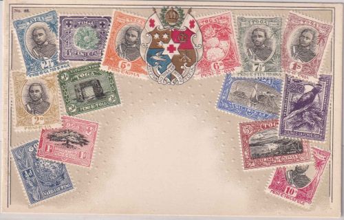 Tonga - Freimarkenausgabe 1897 "Toga" farb. Prägekarte ungelaufen ca. 1900
