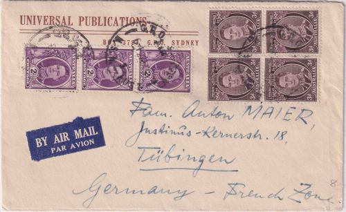 Australien - 3x2+4x3 P. Georg VI. Luftpostbrief Sydney - Tübingen 1951