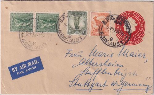 Australien - 3 1/2 P. Elisabeth Ganzsache+Zusatz Luftpostbrief Sydney 1955