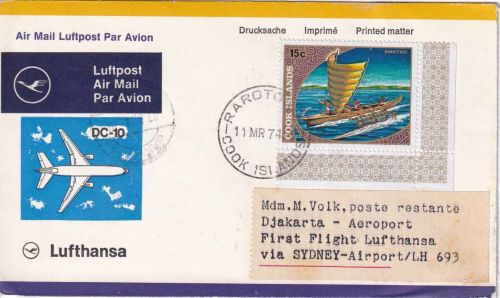 Cook Islands - 15 C. Eingeborenenboot Luftpost-Drucksache Rarotonga 1974