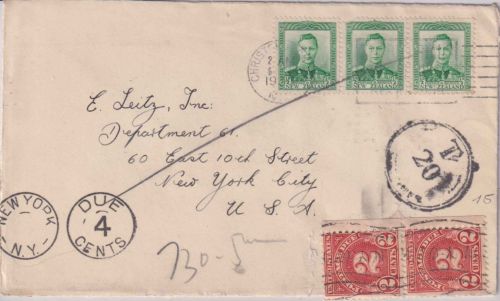 Neuseeland - 3x1/2 P. Georg VI. unterfrankierter Brief n. USA Christchurch 1939