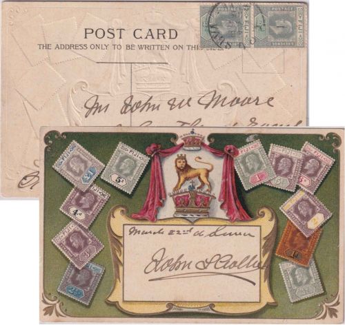Fiji Islands - 2x1/2 P. Eduard VII. Karte n. ENGLAND Suva - Birmingham 1906