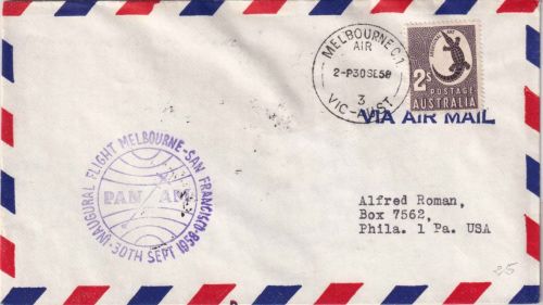 Australien - PanAm Firstflight Melbourne/San Francisco Luftpostbrief 1958