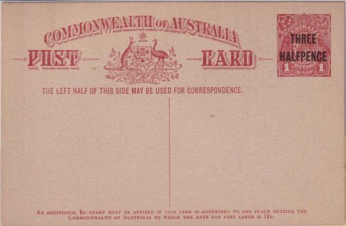 Australien - Threehalfpence/1 P. George V. Ganzsachenkarte/Überdruck ungebraucht