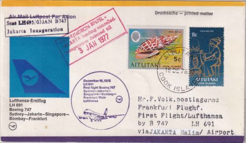 Aitutaki - Lufthansa-Erstflug Sydney/Frankfurt Zuleitungspost 1976/77