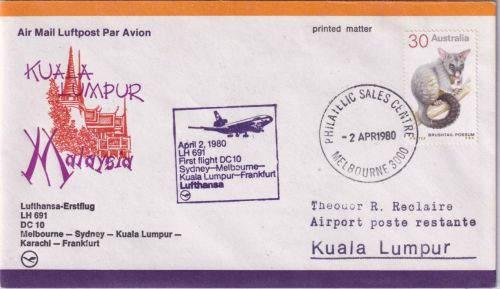 Australien - Lufthansa-Erstflug Sydney/Frankfurt Etappe Kuala Lumpur 1980