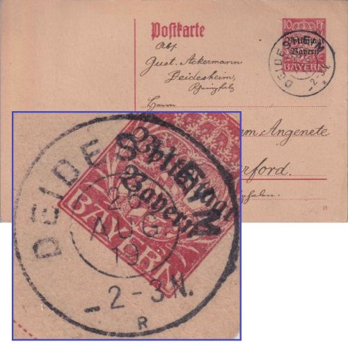 Bayern - Deidesheim 26. AUG 19 Reserve-K2 10 Pfg. Ganzsachenkarte n. Herford