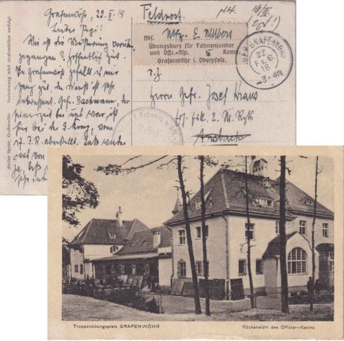 Bayern - Lager Grafenwöhr 22. FEB 18 Reserve-K2 Feldpostkarte n. Ansbach/Hamburg