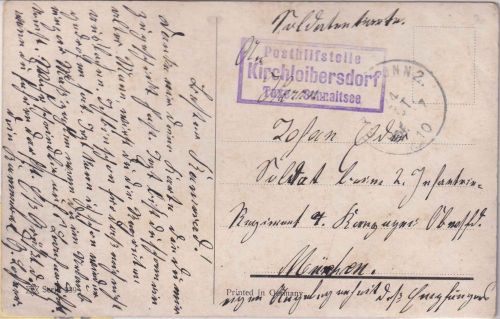Bayern - Kirchloibersdorf T. Schnaitsee a.I. Posthilfstellen-Ra3 Soldatenkarte